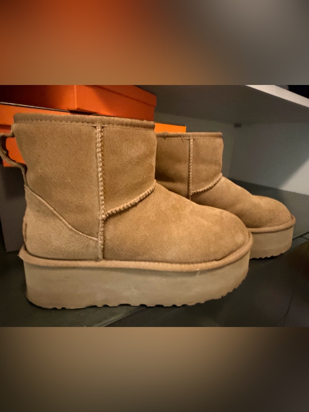 UGG Chestnut Suede Classic Short Platform Booties